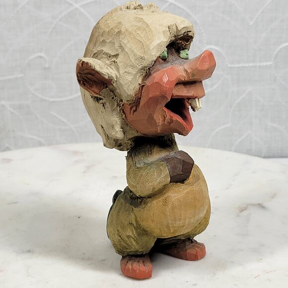 Vintage Henning Norway Hand Carved Troll Figurine Wood Folk Art 6” Handmade - Picture 4 of 14